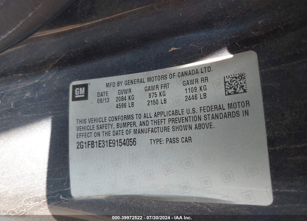 2014 CHEVROLET CAMARO 1LT VIN: 2G1FB1E31E9154056