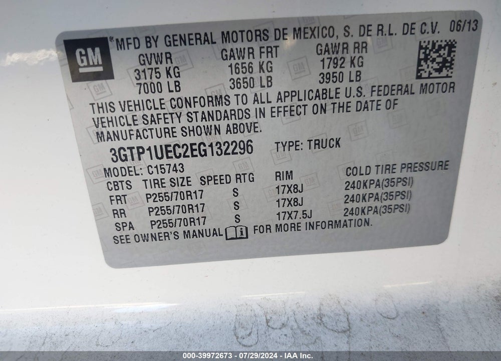 2014 GMC SIERRA 1500 SLE VIN: 3GTP1UEC2EG132296