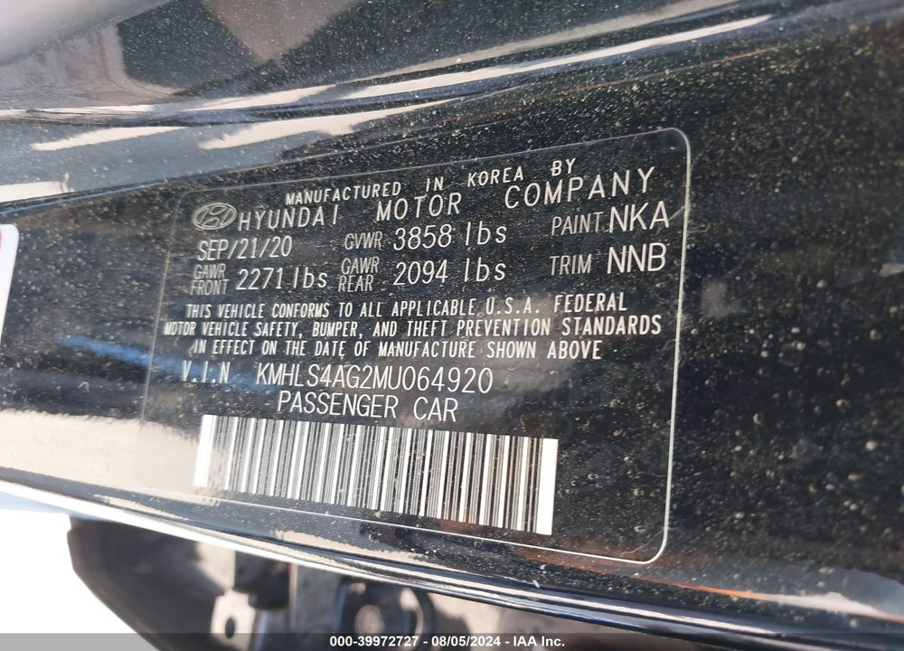 2021 HYUNDAI ELANTRA SEL VIN: KMHLS4AG2MU064920