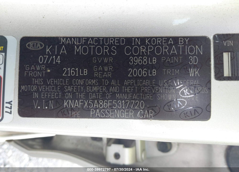2015 KIA FORTE EX VIN: KNAFX5A86F5317720
