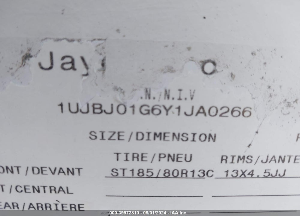 2000 OTHER JAYCO VIN: 1UJBJ01G6Y1JA0266