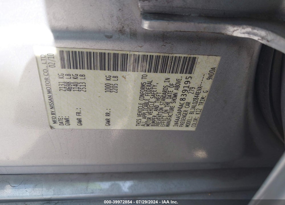 2010 NISSAN MAXIMA 3.5 S VIN: 1N4AA5AP4AC839195