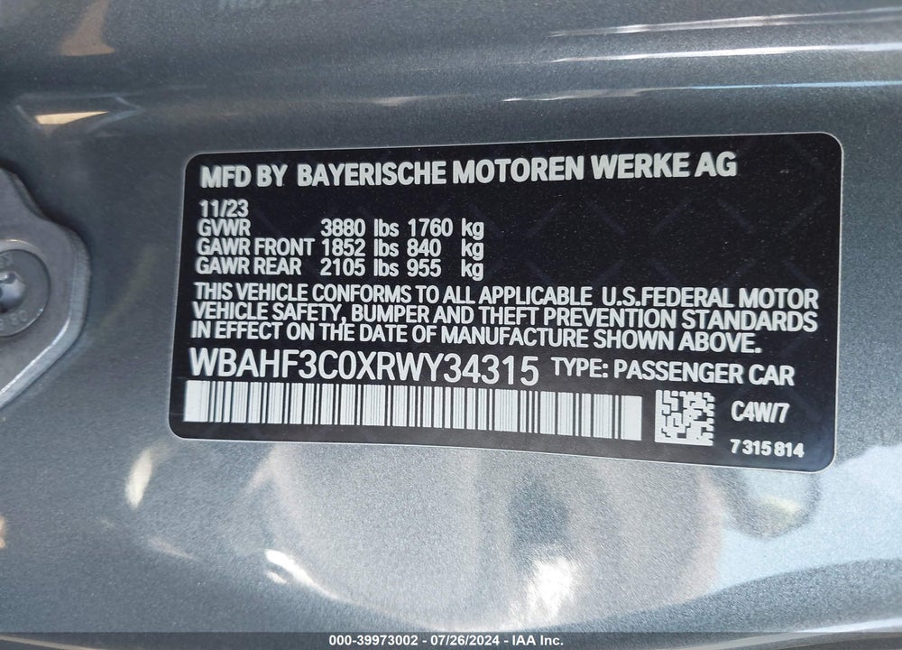 2024 BMW Z4 SDRIVE30I VIN: WBAHF3C0XRWY34315