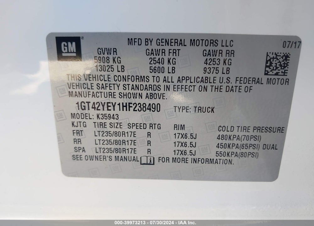 2017 GMC SIERRA 3500HD DENALI VIN: 1GT42YEY1HF238490