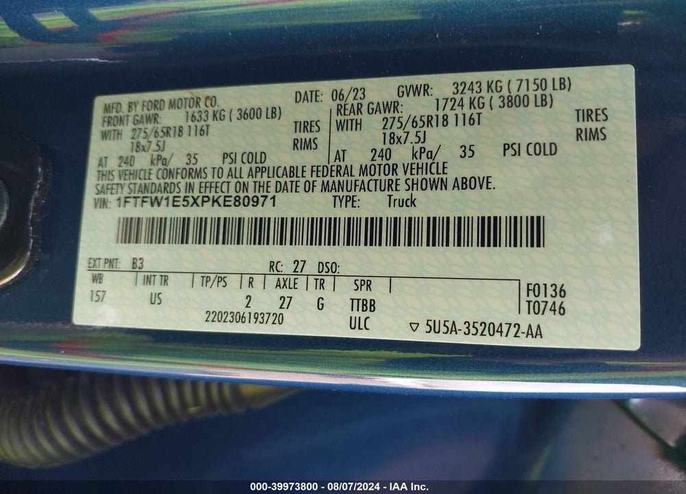 2023 FORD F-150 XLT VIN: 1FTFW1E5XPKE80971