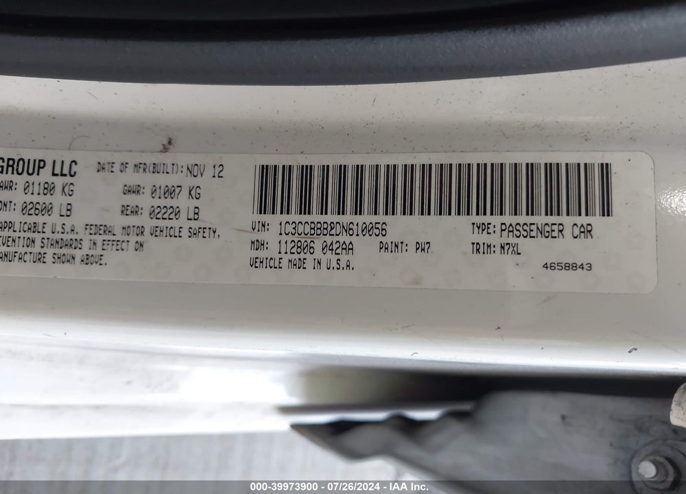 2013 CHRYSLER 200 VIN: 1C3CCBBB2DN610056