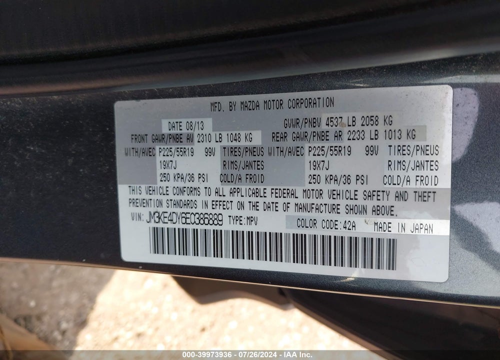 2014 MAZDA CX-5 GRAND TOURING VIN: JM3KE4DY6E0386889