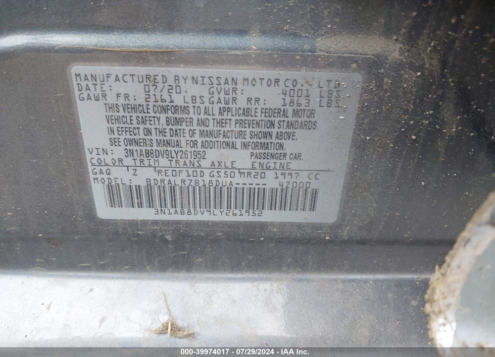 2020 NISSAN SENTRA SR XTRONIC CVT VIN: 3N1AB8DV9LY261952