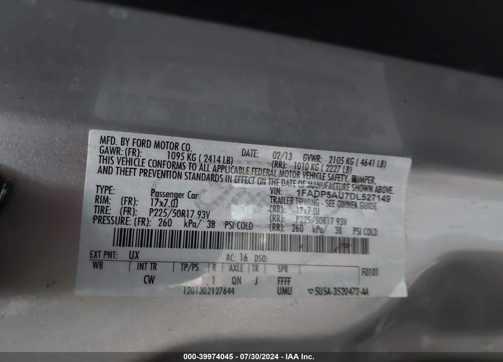 2013 FORD C-MAX HYBRID SE VIN: 1FADP5AU7DL527149