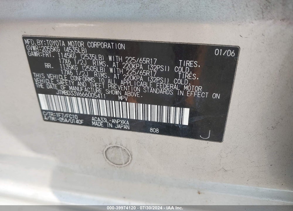 2006 TOYOTA RAV4 VIN: JTMBD33V666005411