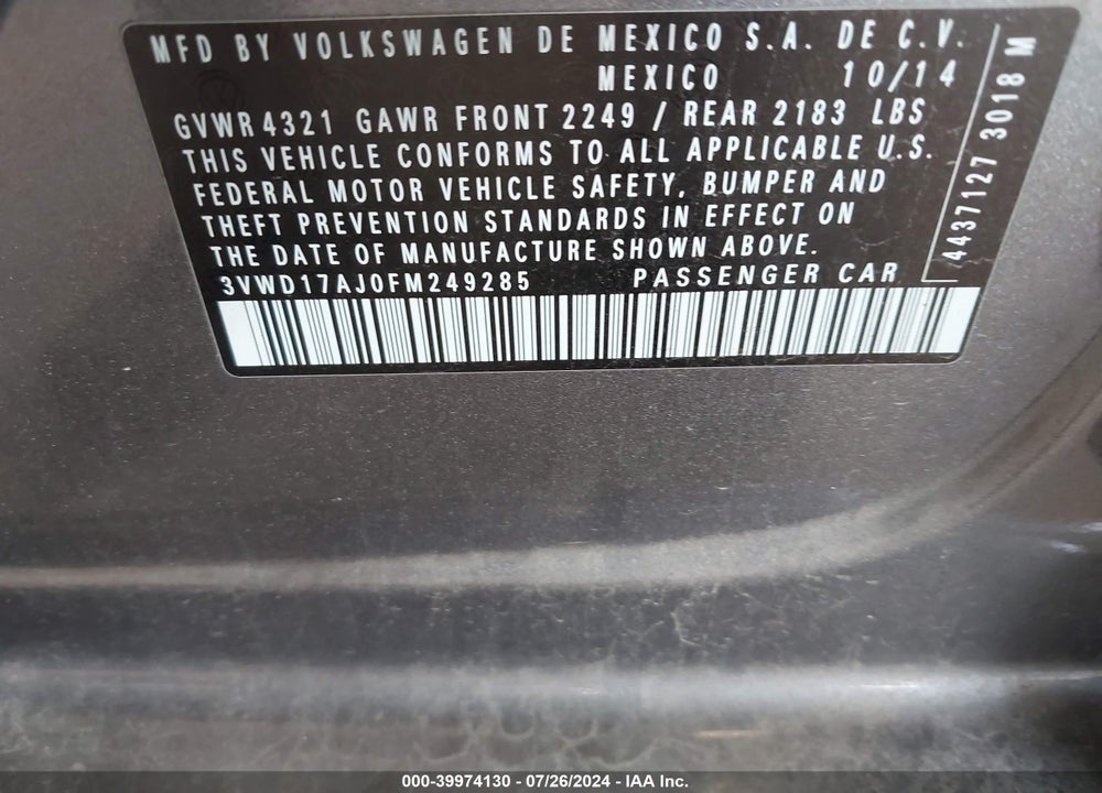 2015 VOLKSWAGEN JETTA 1.8T SE VIN: 3VWD17AJ0FM249285