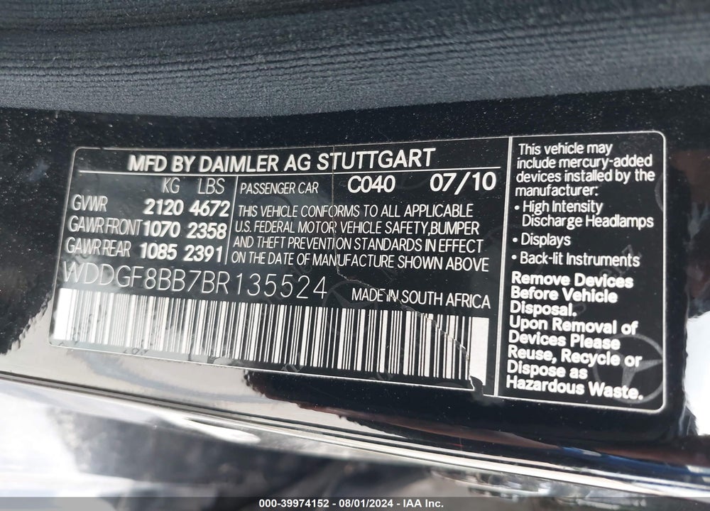 2011 MERCEDES-BENZ C 300 LUXURY 4MATIC/SPORT 4MATIC VIN: WDDGF8BB7BR135524