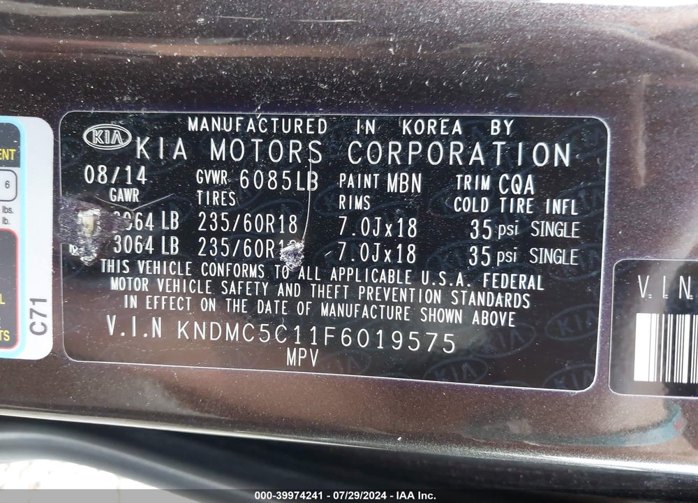 2015 KIA SEDONA SX VIN: KNDMC5C11F6019575