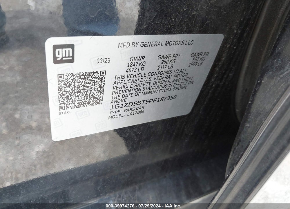 2023 CHEVROLET MALIBU FWD 1LT VIN: 1G1ZD5ST5PF187350