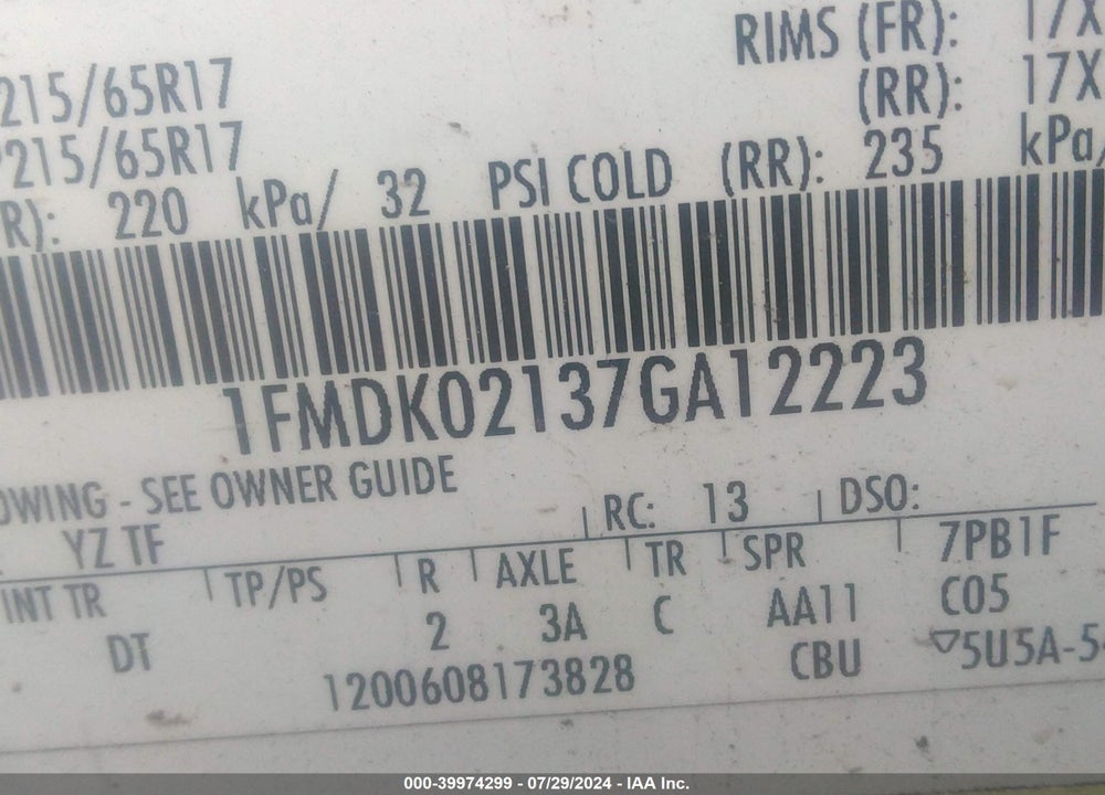 2007 FORD FREESTYLE SEL VIN: 1FMDK02137GA12223