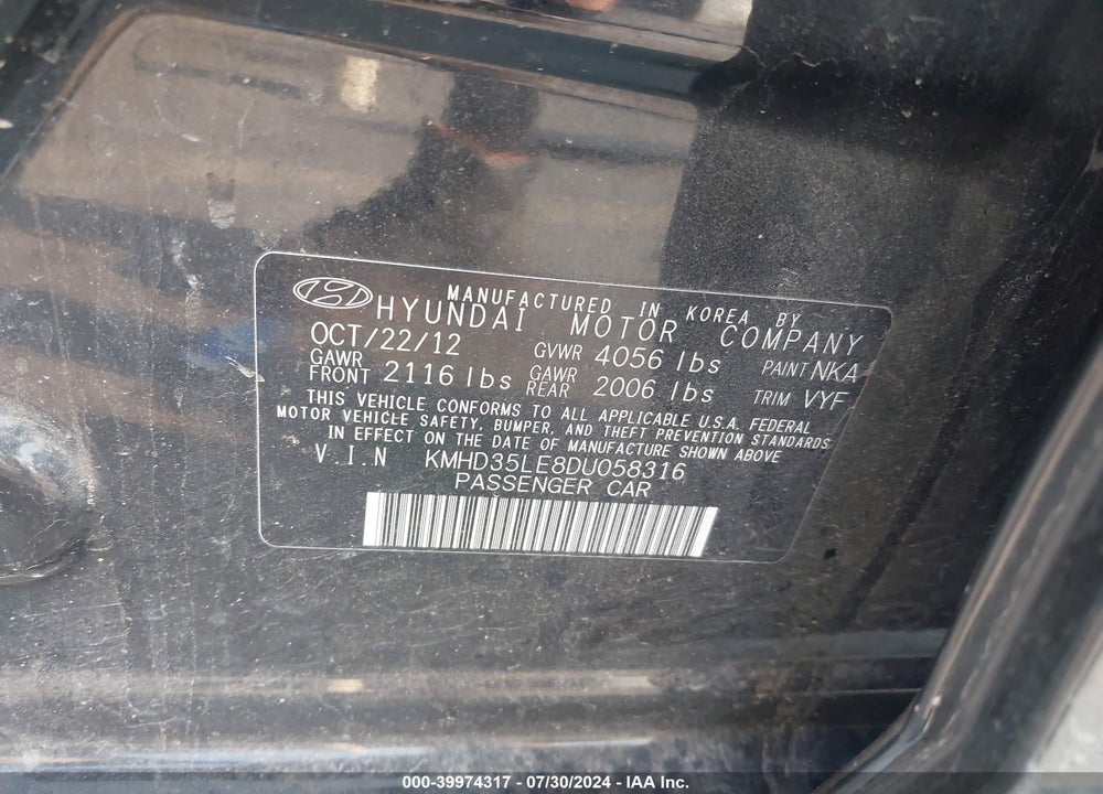 2013 HYUNDAI ELANTRA GT VIN: KMHD35LE8DU058316