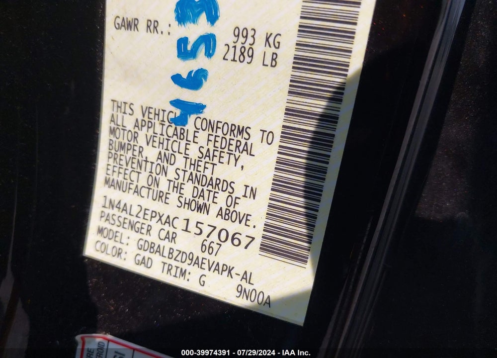 2010 NISSAN ALTIMA 2.5 S VIN: 1N4AL2EPXAC157067