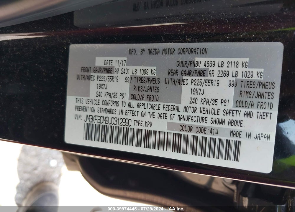 2018 MAZDA CX-5 GRAND TOURING VIN: JM3KFBDM9J0312990