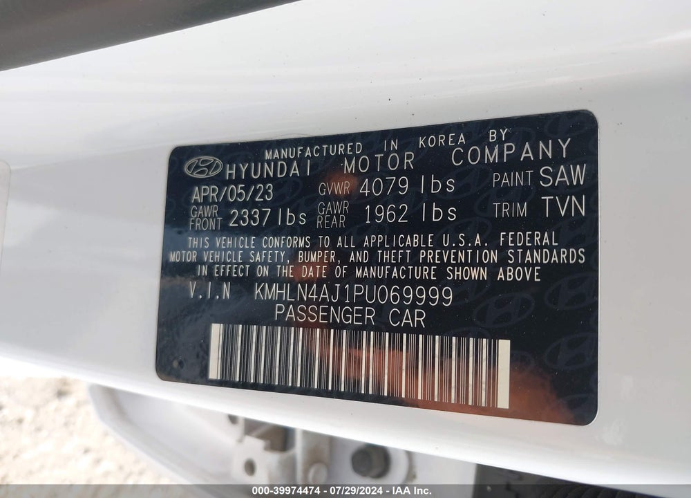 2023 HYUNDAI ELANTRA HYBRID LIMITED VIN: KMHLN4AJ1PU069999