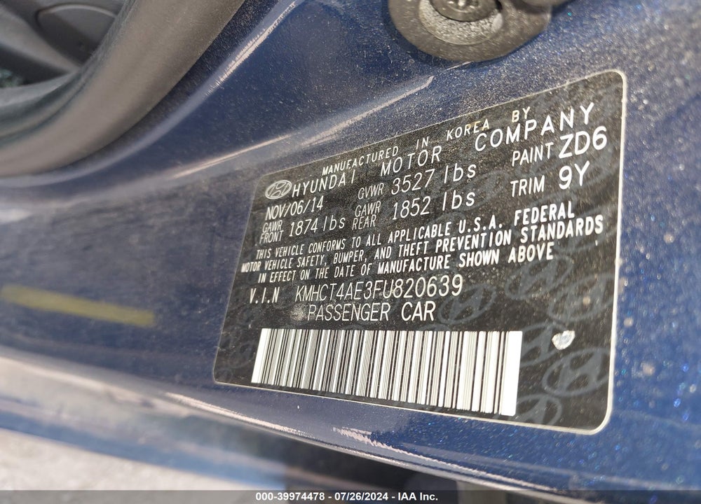 2015 HYUNDAI ACCENT GLS VIN: KMHCT4AE3FU820639