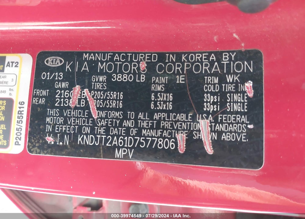 2013 KIA SOUL VIN: KNDJT2A61D7577806