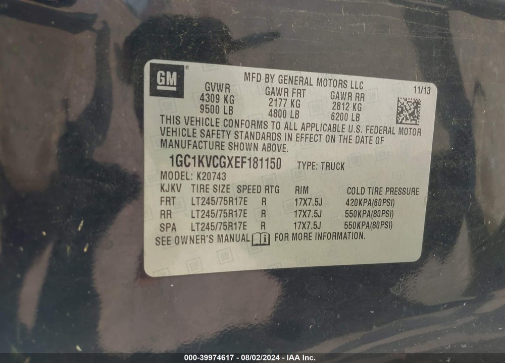 2014 CHEVROLET SILVERADO 2500HD WORK TRUCK VIN: 1GC1KVCGXEF181150