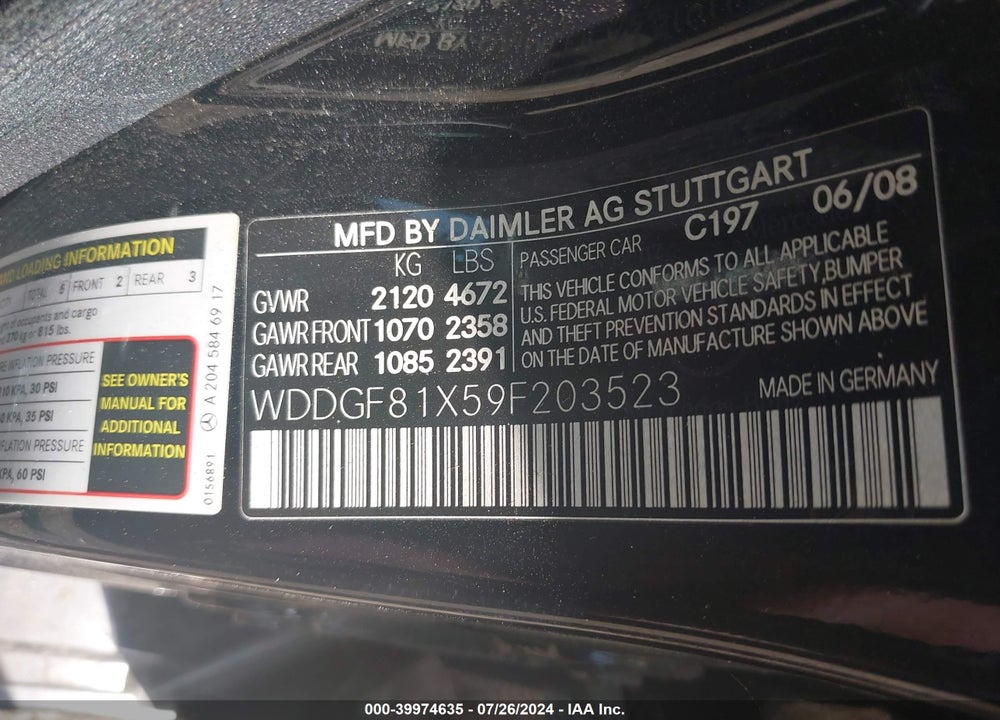 2009 MERCEDES-BENZ C 300 LUXURY 4MATIC/SPORT 4MATIC VIN: WDDGF81X59F203523