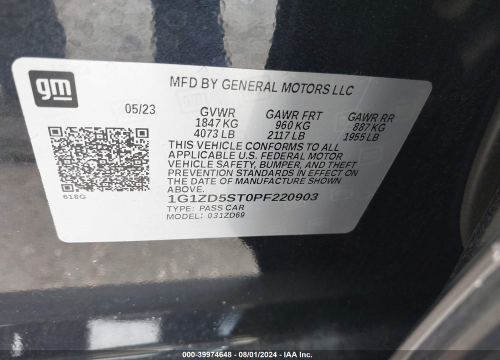 2023 CHEVROLET MALIBU FWD 1LT VIN: 1G1ZD5ST0PF220903