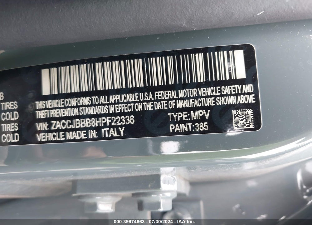 2017 JEEP RENEGADE LATITUDE 4X4 VIN: ZACCJBBB8HPF22336