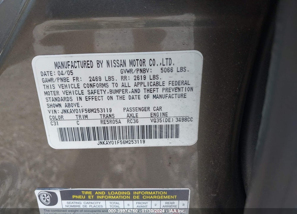 2006 INFINITI M35X VIN: JNKAY01F56M253119