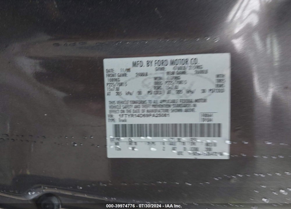 2009 FORD RANGER XLT VIN: 1FTYR14D69PA25081