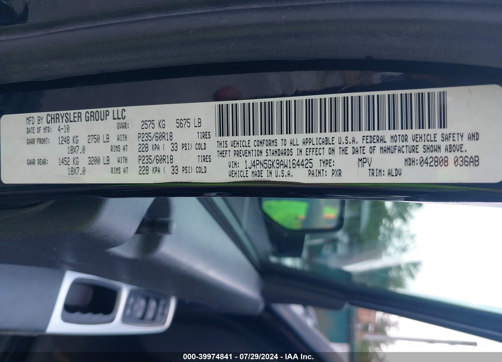 2010 JEEP LIBERTY VIN: 1J4PN5GK9AW164425