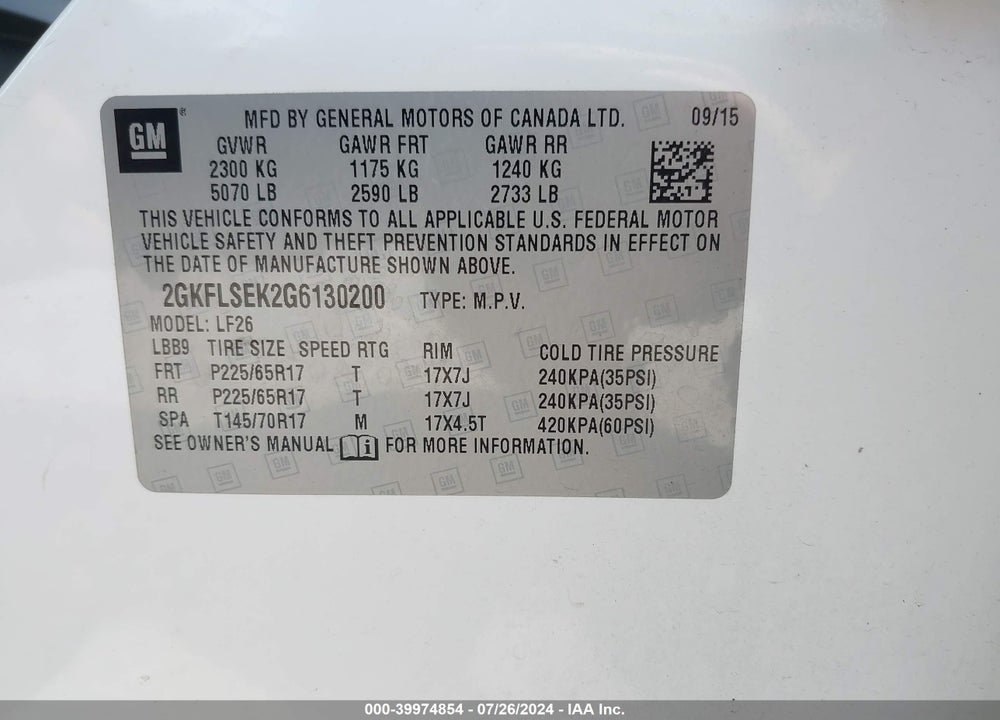 2016 GMC TERRAIN SLE-1 VIN: 2GKFLSEK2G6130200