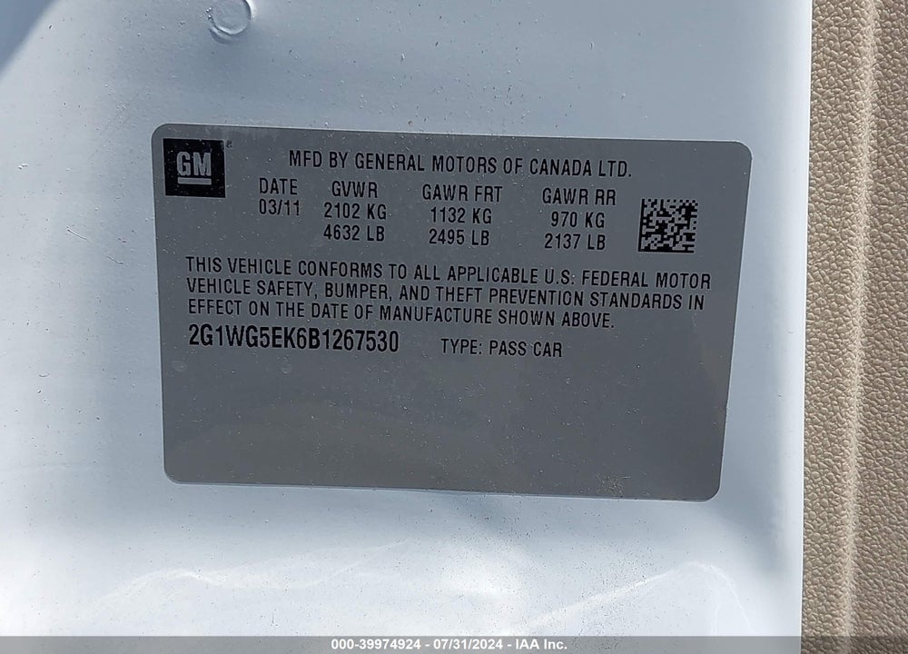 2011 CHEVROLET IMPALA LT VIN: 2G1WG5EK6B1267530