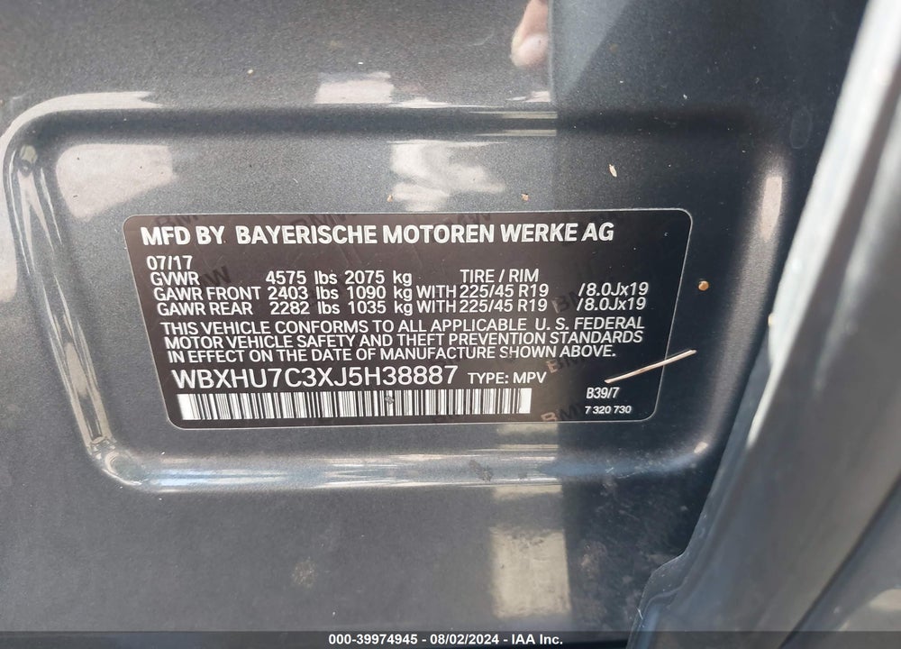 2018 BMW X1 SDRIVE28I VIN: WBXHU7C3XJ5H38887