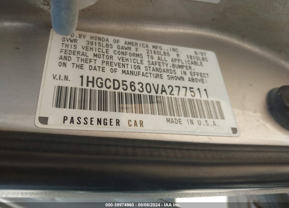 1997 HONDA ACCORD LX VIN: 1HGCD5630VA277511