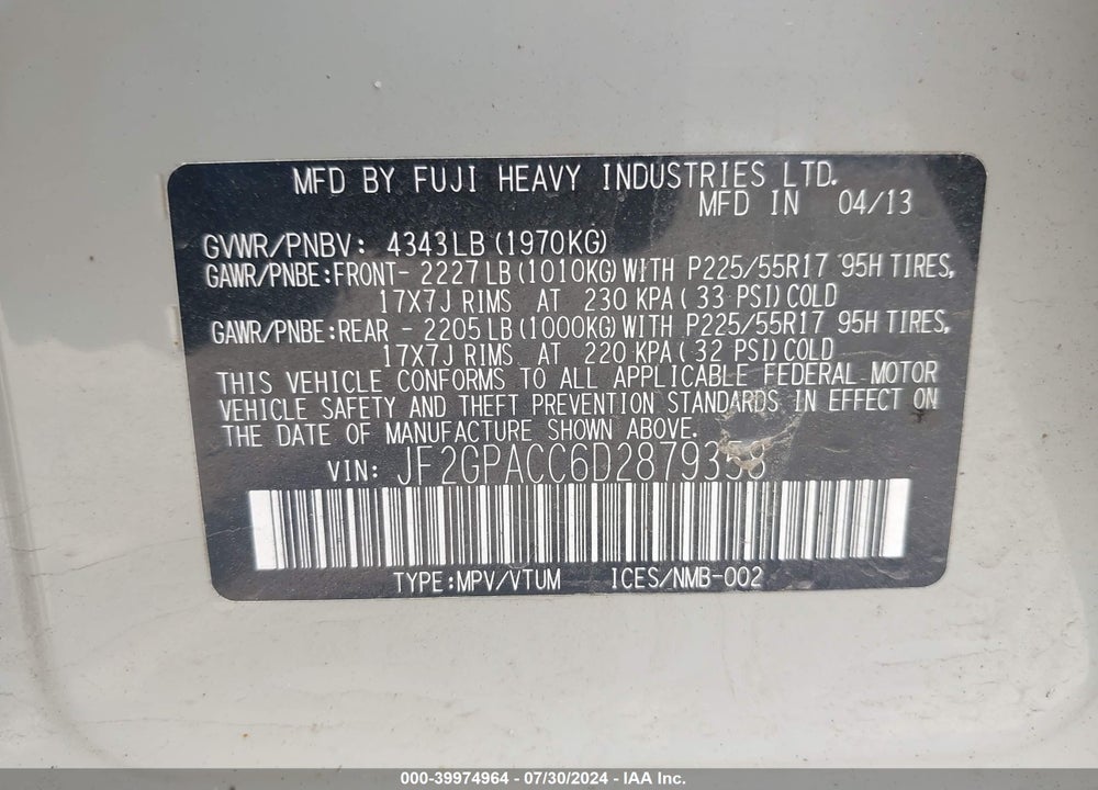 2013 SUBARU XV CROSSTREK 2.0I PREMIUM VIN: JF2GPACC6D2879358