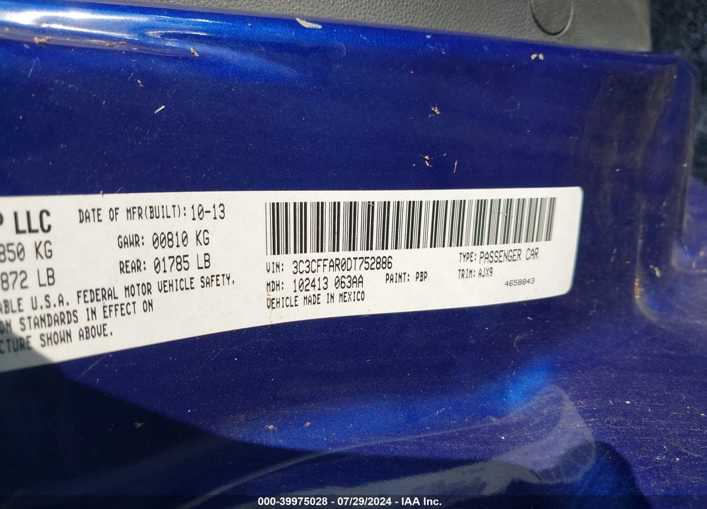 2013 FIAT 500 POP VIN: 3C3CFFAR0DT752886