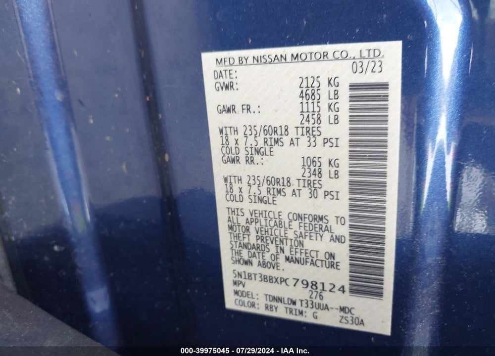 2023 NISSAN ROGUE SV INTELLIGENT AWD VIN: 5N1BT3BBXPC798124