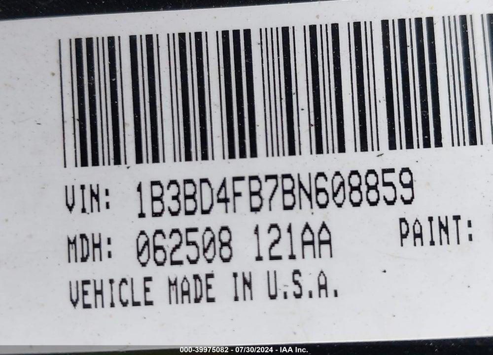 2011 DODGE AVENGER EXPRESS VIN: 1B3BD4FB7BN608859