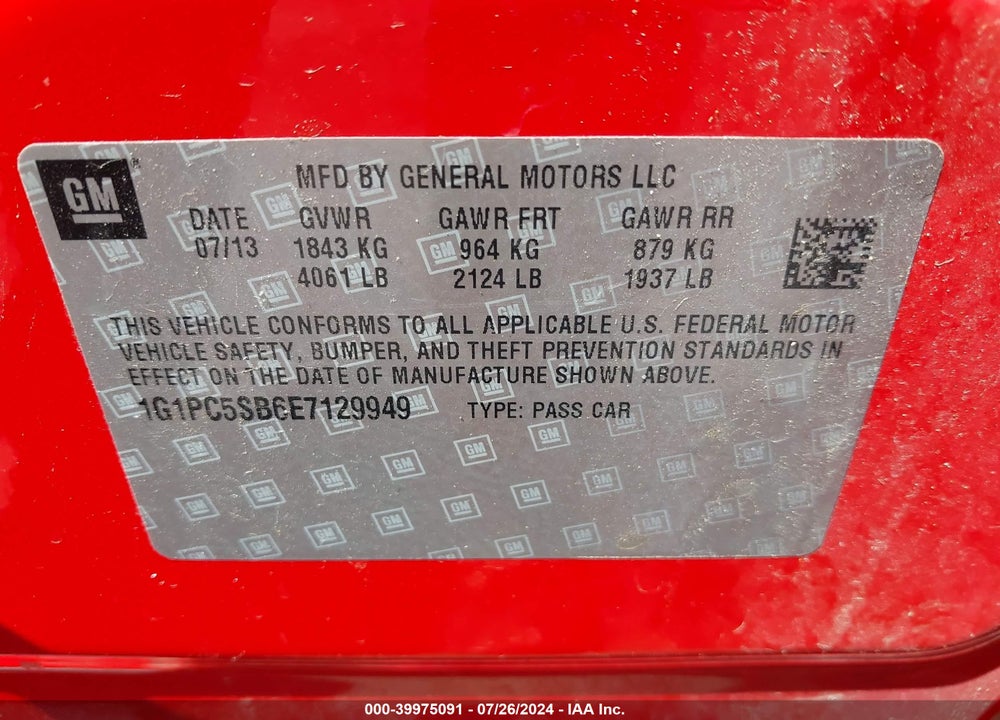 2014 CHEVROLET CRUZE 1LT AUTO VIN: 1G1PC5SB6E7129949