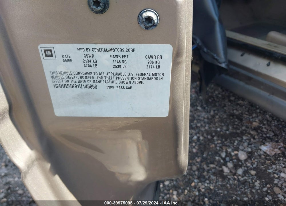 2001 BUICK LESABRE LIMITED VIN: 1G4HR54K91U145853