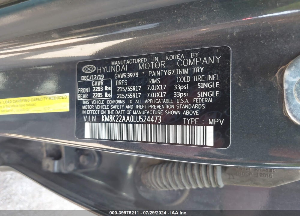 2020 HYUNDAI KONA SEL VIN: KM8K22AA0LU524473