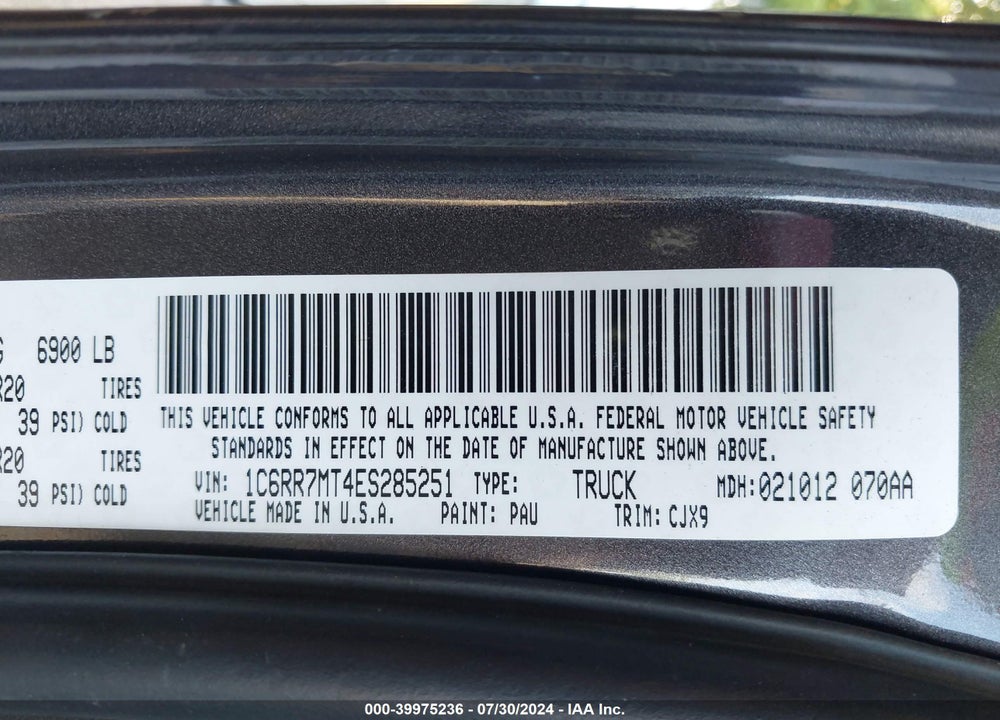 2014 RAM 1500 SPORT VIN: 1C6RR7MT4ES285251