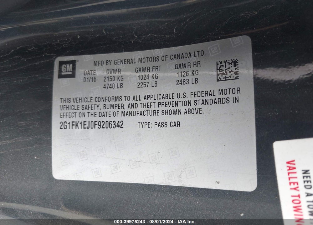 2015 CHEVROLET CAMARO 2SS VIN: 2G1FK1EJ0F9206342