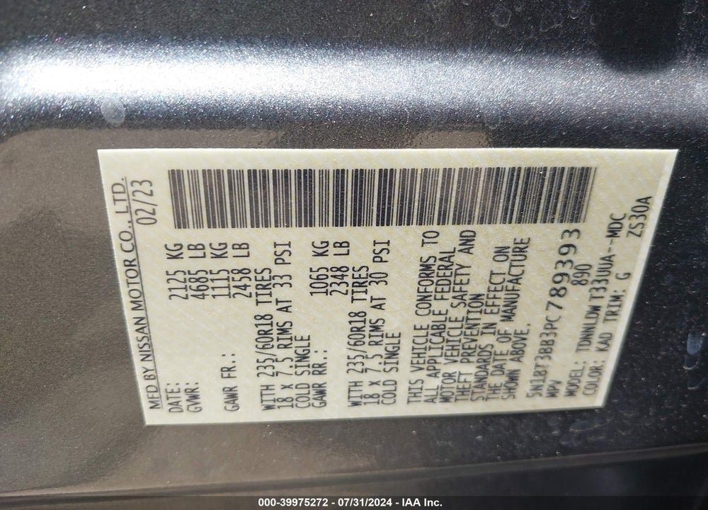 2023 NISSAN ROGUE SV INTELLIGENT AWD VIN: 5N1BT3BB3PC789393