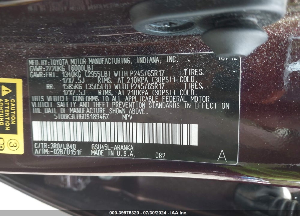 2013 TOYOTA HIGHLANDER SE V6 VIN: 5TDBK3EH6DS189467