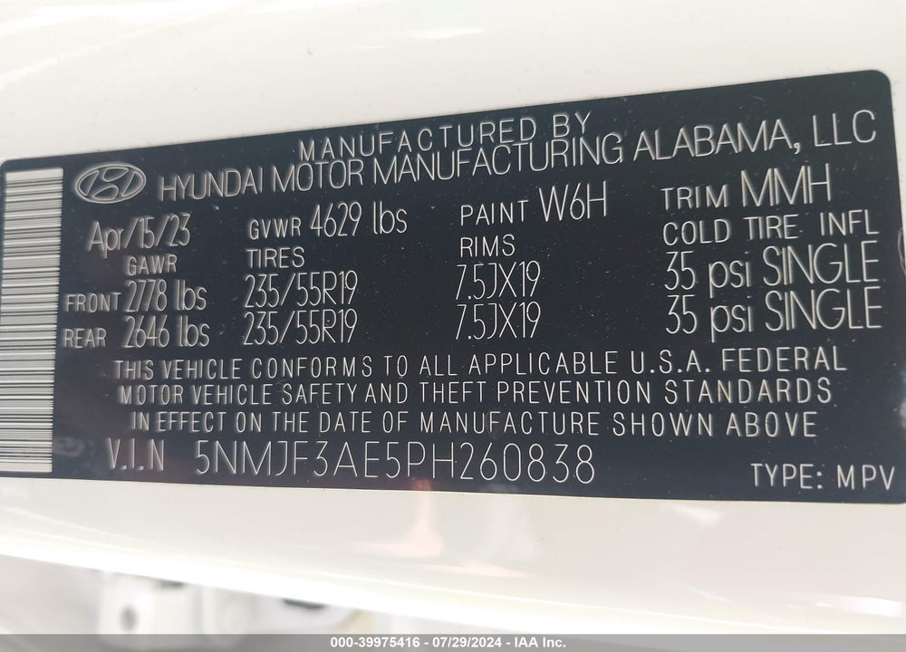 2023 HYUNDAI TUCSON SEL VIN: 5NMJF3AE5PH260838