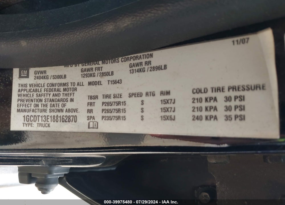 2008 CHEVROLET COLORADO LT VIN: 1GCDT13E188162870