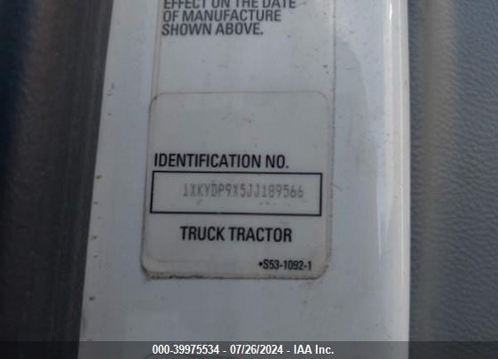2018 KENWORTH T680 VIN: 1XKYDP9X5JJ189566